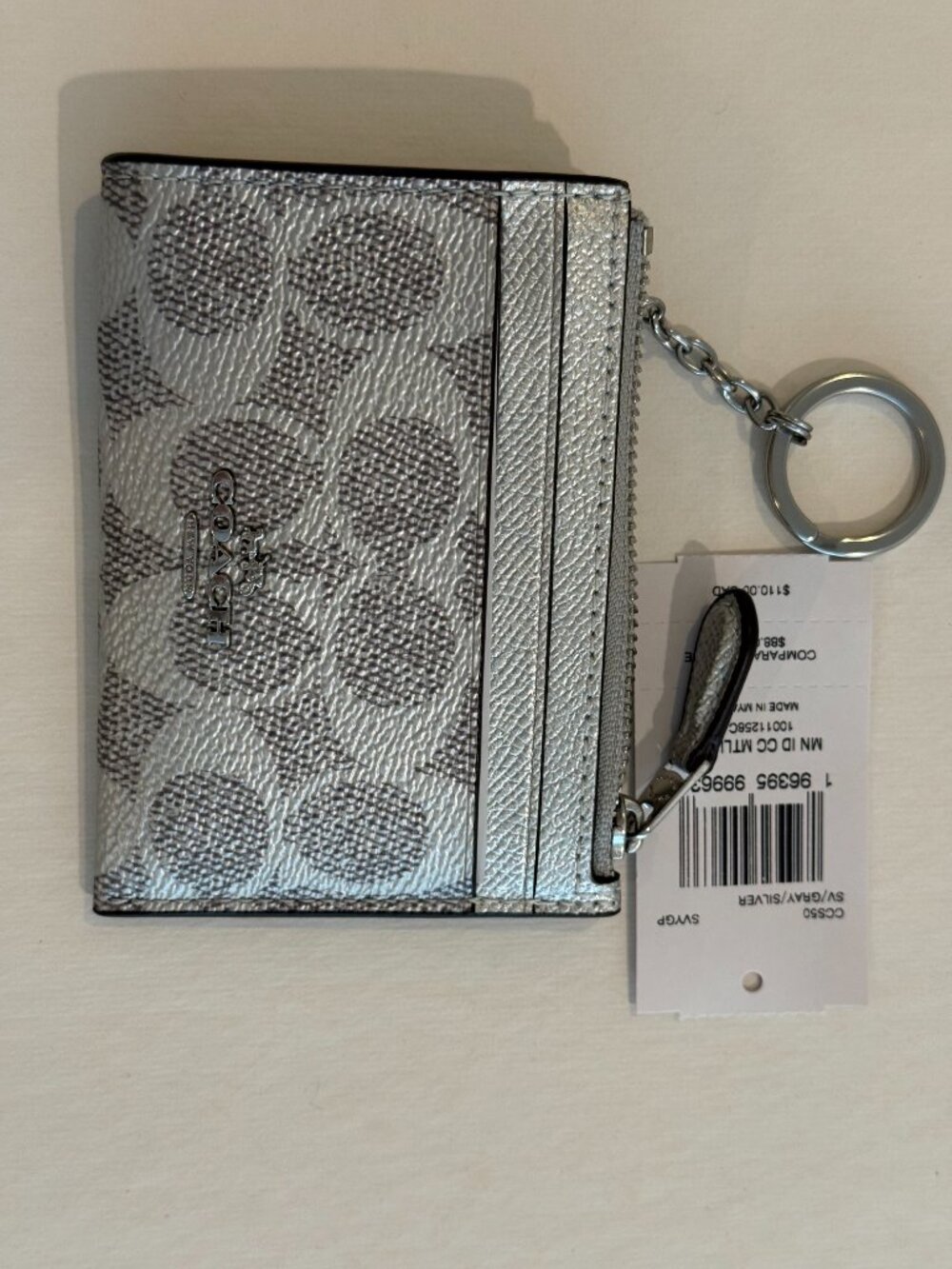 Coach Min/Skinny ID Case Card Holder Signature Canvas key chain/ Wallet Silver - Picture 8 of 14